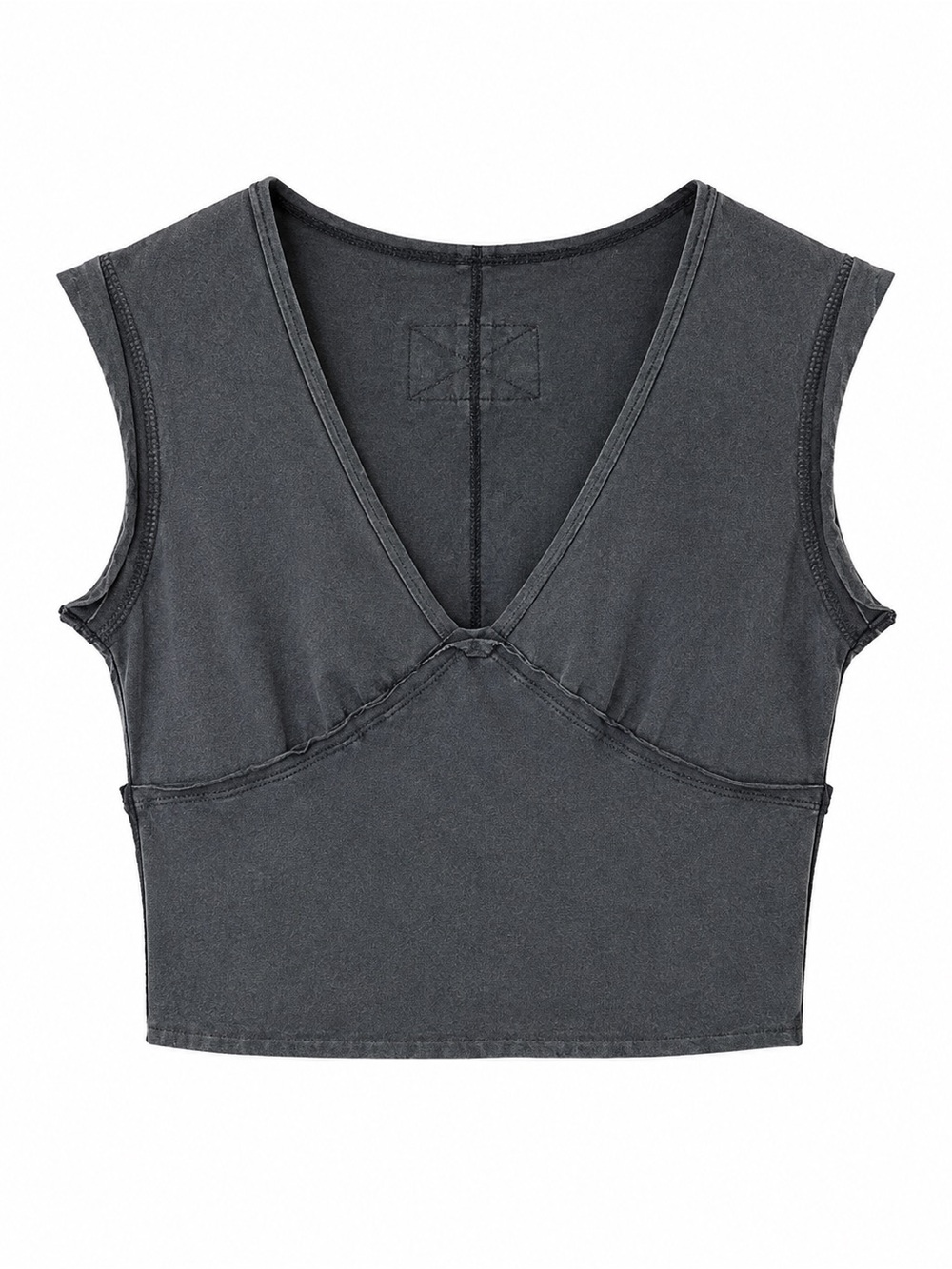Free People We The Free Ivy Tee M V-Neck Washed Black Sleeveless Crop Top